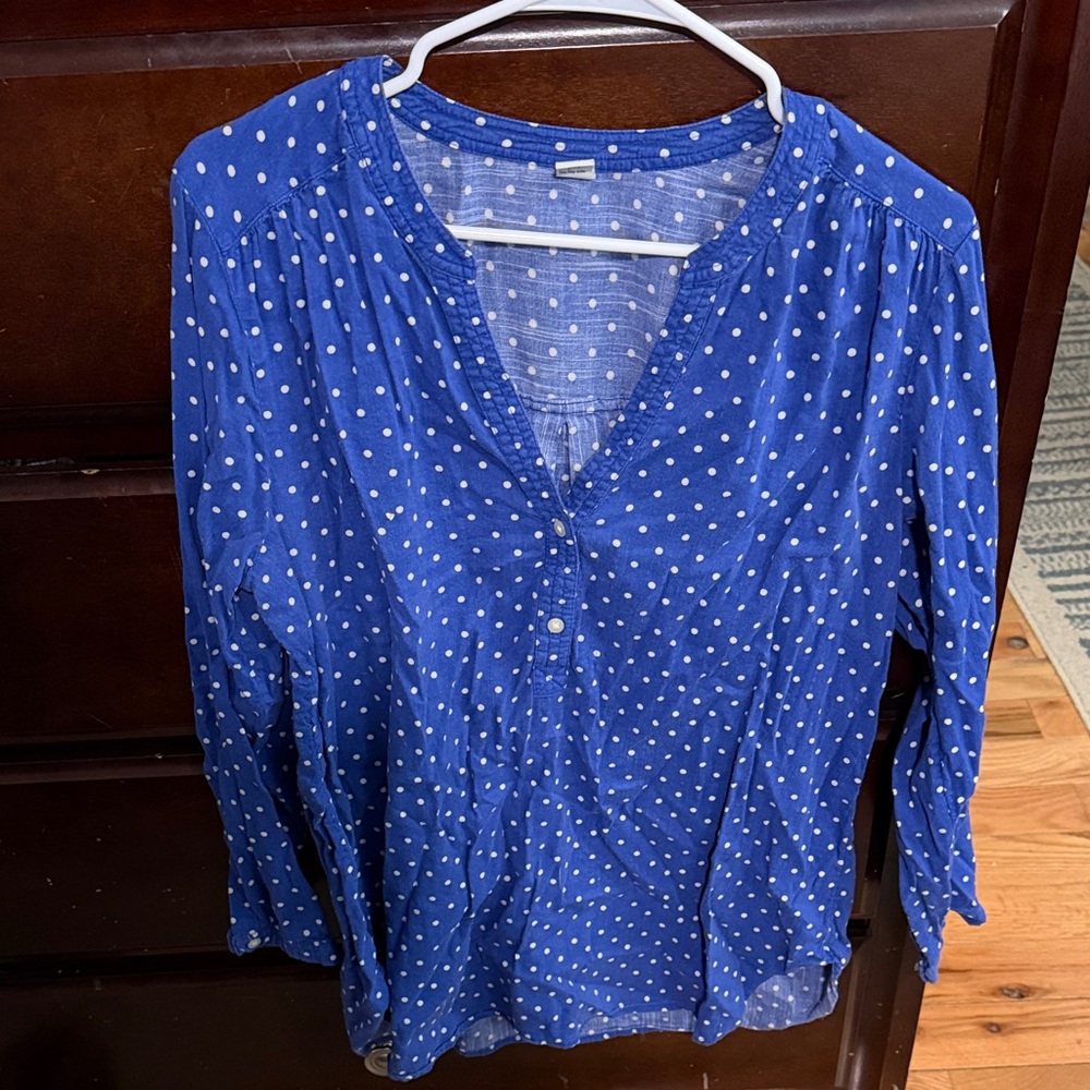 Old Navy Blue and White Polka Dot Blouse